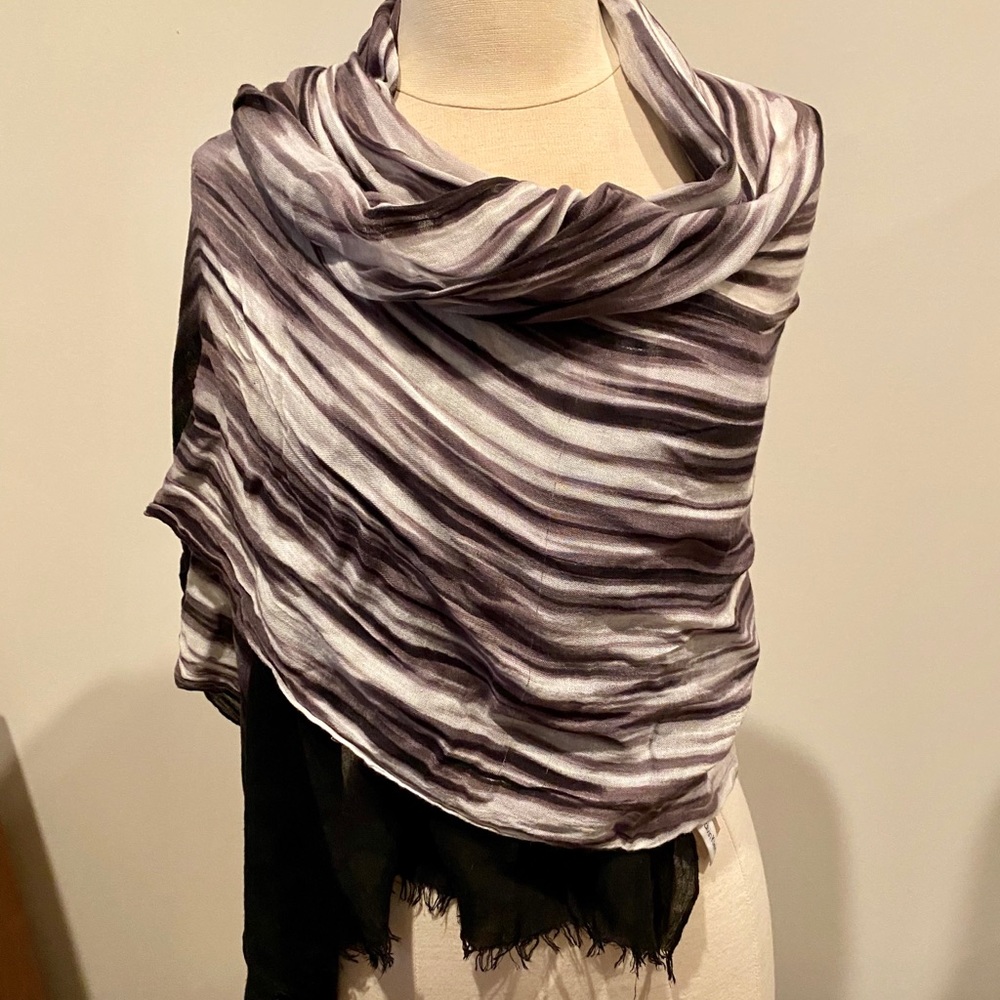 CALVIN KLEIN Black and Gray Watercolor Scarf/Wrap - Picture 6 of 8